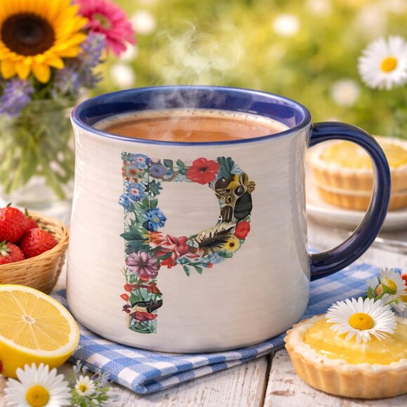 Anthropologie Other - ANTHROPOLOGIE Nathalie Lete Floral Monogram Letter P Mug 20oz.